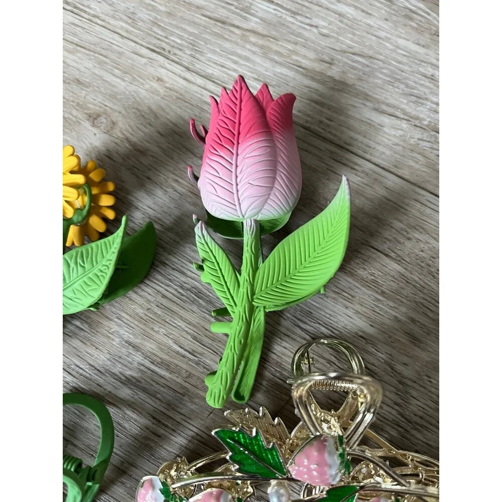 4Pcs Flower Metal Claw Hair Clip Womens  Girls Tulip Sunflower Strawberry 4 Sets